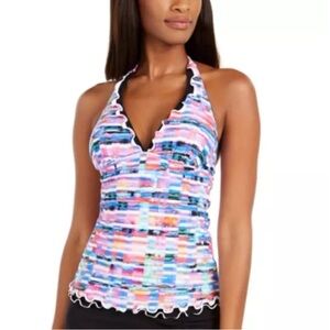 NEW Profile by Gottex Multi Color Halter Tie Tummy-Control Tankini Swim 8 Medium